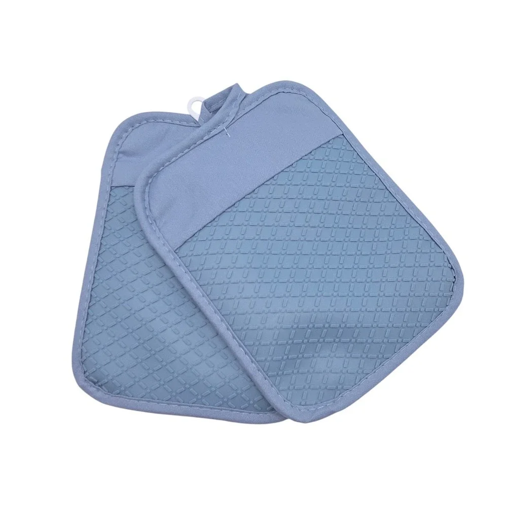 Bakers Choice‎ Blue Floral Cotton Silicone Pot Holder & Oven Mitt Set of 3 Piece